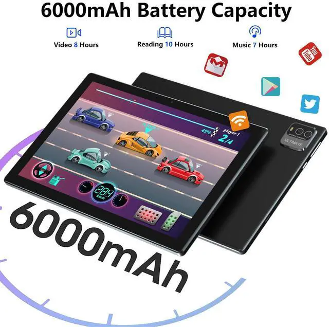 Alt view image 4 of 6 - Android 13 Tablet, 10 Inch 12GB RAM+128GB ROM/ 2TB Expandable Tablet, 2.0GHz Quad-core Processor, 1280*800 HD Touch Screen, 5G WiFi6 BT 5.0, 2 in 1 Tablets with Keyboard Case Mouse Stylus Black