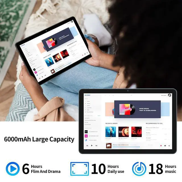Alt view image 6 of 7 - All-New Tablet 10 inch Android 14, Octa-Core, WI-FI 6, 2 in 1 Tablets HD IPS Display, 64GB, with Keyboard, a Customized Case, Charger & Mouse, Bluetooth, Dual Camera, Google Tablet