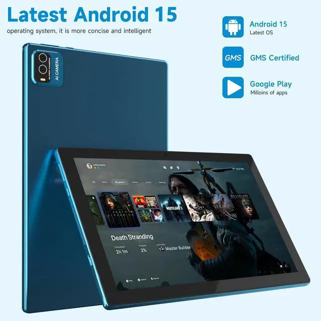 Alt view image 2 of 7 - Android 15 Tablet, 10 Inch 18GB RAM+128GB ROM/ 2TB Expandable Tablet, 2.0GHz Quad-core Processor, 1280*800 HD Touchscreen, 5G WiFi6 BT 5.0, 2 in 1 Tablets with Keyboard Case Mouse Stylus, Navy