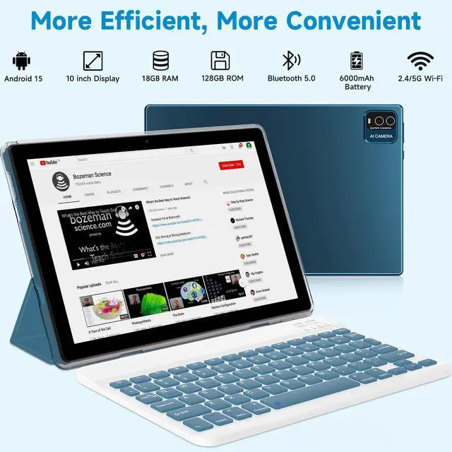Alt view image 3 of 7 - Android 15 Tablet, 10 Inch 18GB RAM+128GB ROM/ 2TB Expandable Tablet, 2.0GHz Quad-core Processor, 1280*800 HD Touchscreen, 5G WiFi6 BT 5.0, 2 in 1 Tablets with Keyboard Case Mouse Stylus, Navy