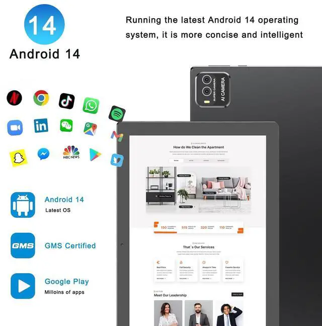 Alt view image 6 of 7 - 2 in 1 Tablet 10 Inch Android 14 Tablets with Keyboard 64GB ROM 8GB RAM Support 1TB expansion 10.1" Tablet include Mouse Case Stylus Tab 8MP+2MP Cameras 6000mAh Battery Bluetooth Wifi6 Android Tableta