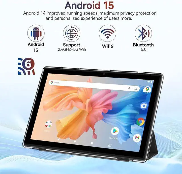 Alt view image 2 of 7 - Android 15 Tablet, 10 Inch 8GB RAM+64GB ROM Tablets with Keyboard Mouse Case Stylus, 1.8Ghz Quad-core Processor, 8MP Camera, 6000mAh Battery, 1280*800 IPS HD Touch Screen, 5G WiFi6 Tablet Black