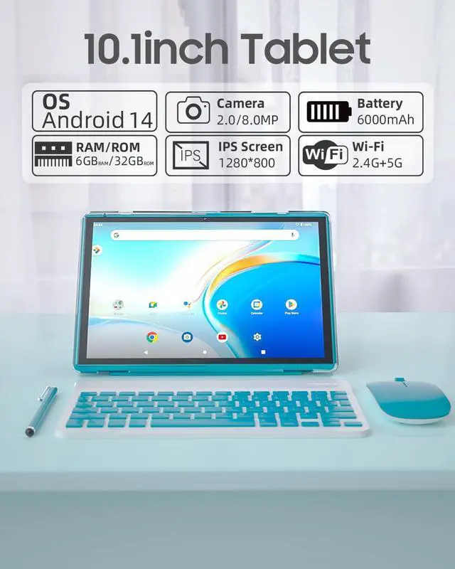 Alt view image 7 of 7 - Tablet 2 in 1 Android 14 Tablet with Keyboard 10 inch Tabletas, Include Mouse Stylus Pen Case, 6000mAh 6GB+32GB ROM 1TB Expandable Tableta, 2MP+8MP Dual Camera, WiFi-6 BT Tablets PC.