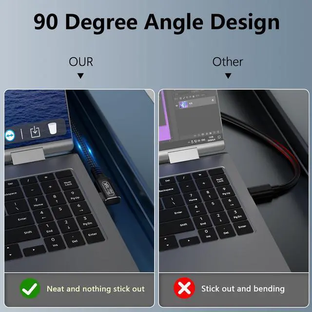 Alt view image 2 of 7 - 6.6ft/2m 80Gbps USB4 Extension Cable with 90-Degree Right Angle ,Thunderbolt 5/4 Compatible,16k/Dual 8K@60Hz Video, 240W Charging ,Usb C Male to Female Cable for M_acBook,Tablet,Docking and More