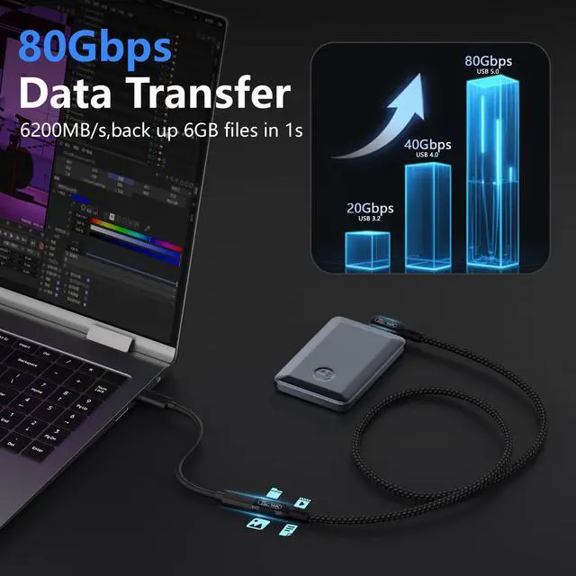 Alt view image 3 of 7 - 6.6ft/2m 80Gbps USB4 Extension Cable with 90-Degree Right Angle ,Thunderbolt 5/4 Compatible,16k/Dual 8K@60Hz Video, 240W Charging ,Usb C Male to Female Cable for M_acBook,Tablet,Docking and More