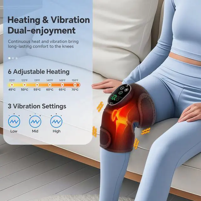 Alt view image 2 of 7 - Cordless Heated Knee Massager for Knee Shoulder Elbow, Heated Knee Brace with Vibration for Men and Women, 3 Vibration Modes and 6-Level Heating, 3 Timer Setting, Heating Pad for Knee, Black