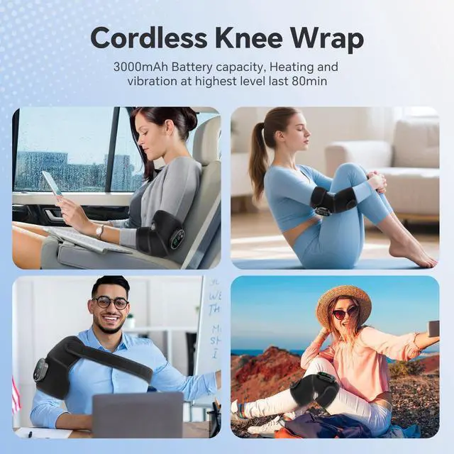 Alt view image 4 of 7 - Cordless Heated Knee Massager for Knee Shoulder Elbow, Heated Knee Brace with Vibration for Men and Women, 3 Vibration Modes and 6-Level Heating, 3 Timer Setting, Heating Pad for Knee, Black