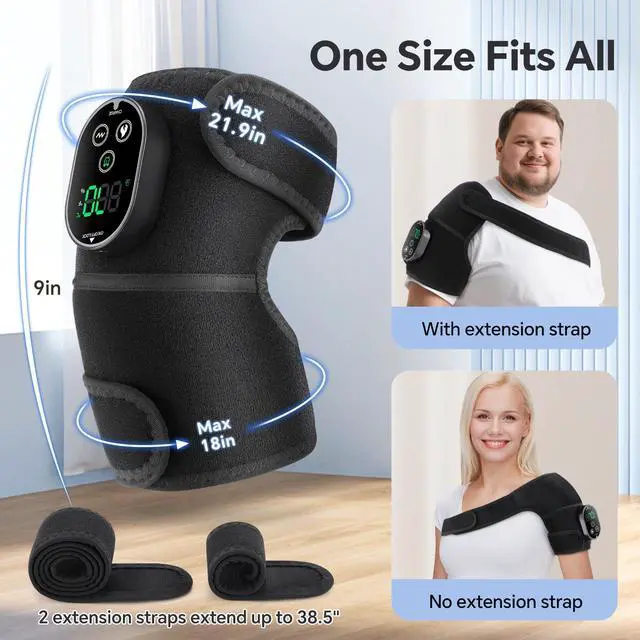 Alt view image 7 of 7 - Cordless Heated Knee Massager for Knee Shoulder Elbow, Heated Knee Brace with Vibration for Men and Women, 3 Vibration Modes and 6-Level Heating, 3 Timer Setting, Heating Pad for Knee, Black