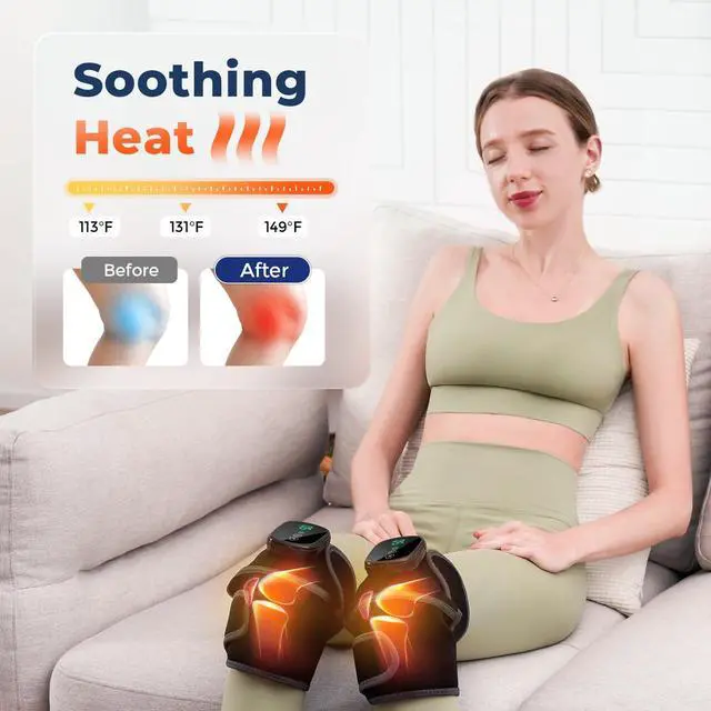 Alt view image 3 of 6 - Cordless Heated Knee Massager, 3-in-1 Heating Pad with 3 Vibration and Heating Mode, Auto-Off Timer, Knee Brace for Shoulder Elbow, Gifts for Men Women, Black, 2 PCS