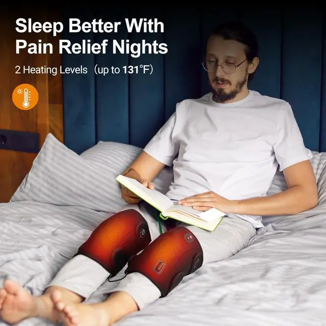 Alt view image 3 of 7 - FSA Eligible HSA Knee Massager with Heat, Knee Pain Relief, Knee Heating Pad, Electric Heated Knee Brace with 2 Heating Levels, 5 Vibration Modes, 4pcs 5''x9'' Cold Packs