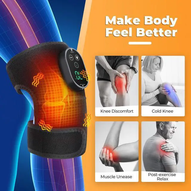 Alt view image 2 of 7 - Cordless Knee Heating Pad with Massage, Heated Knee Wrap Brace for Women and Men Joint Pain Relief, Ideal Christmas Gift for Mom and Dad