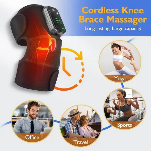 Alt view image 5 of 7 - Cordless Heated Knee Massager, 3-in-1 Knee Heating Pad with 3 Vibration and Heating Mode, Knee Brace Wrap for Men Women Seniors