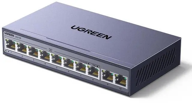 Main image of Ethernet Switch, 10-Port PoE Switch, 8 PoE+@60W + 2 Gigabit Uplink, Plug & Play, Standard/VLAN/Extend Mode, PoE Auto Recovery, Desktop/Wall Mount Metal Network Splitter for Security Camera