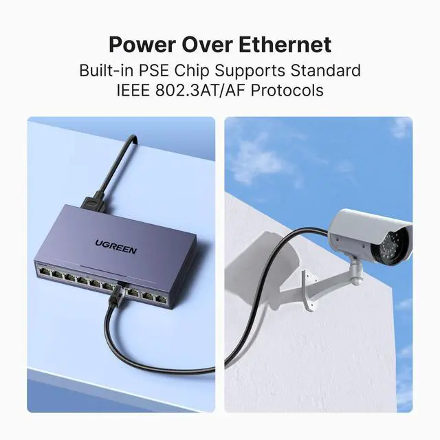Alt view image 4 of 7 - Ethernet Switch, 10-Port PoE Switch, 8 PoE+@60W + 2 Gigabit Uplink, Plug & Play, Standard/VLAN/Extend Mode, PoE Auto Recovery, Desktop/Wall Mount Metal Network Splitter for Security Camera