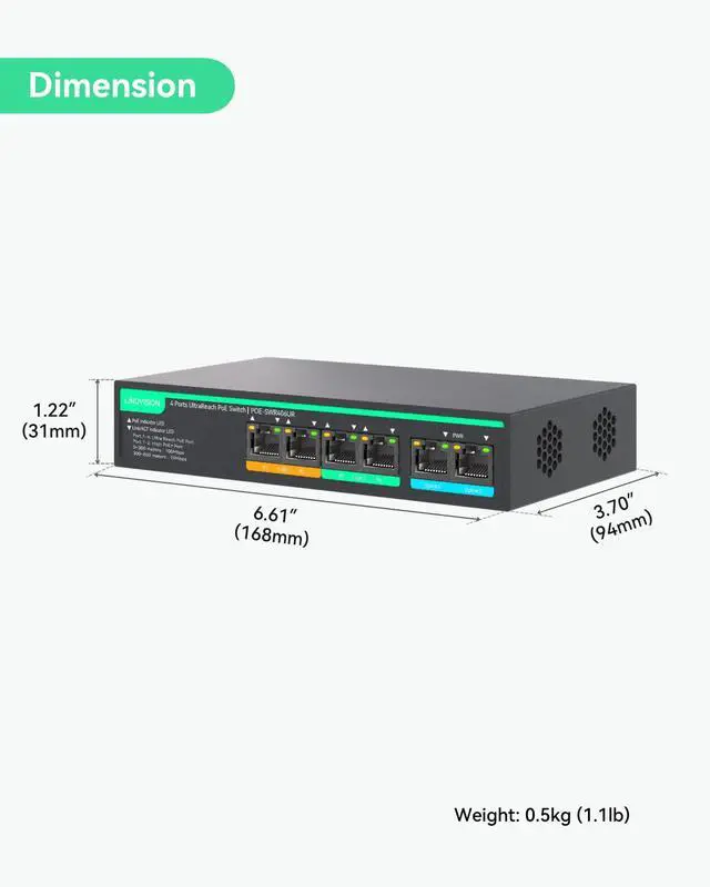 Alt view image 7 of 7 - 4 Ports UltraReach PoE Switch with Remote Cloud Management, Up to 2600ft Long Range PoE and Data Transmission, 2 High-PoE+ Ports for Big PTZ Cameras