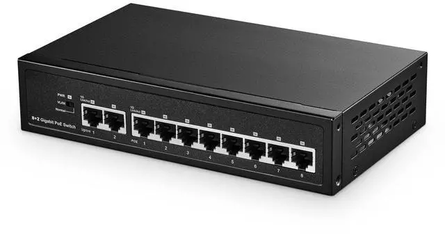 Main image of 10 Port Gigabit POE Switch, 8 POE+ 1000Mbps, 2 Gigabit Uplink, IEEE802.3af/at, 120W Internal Power Supply, Metal Case Unmanaged Plug and Play Binardat Switch