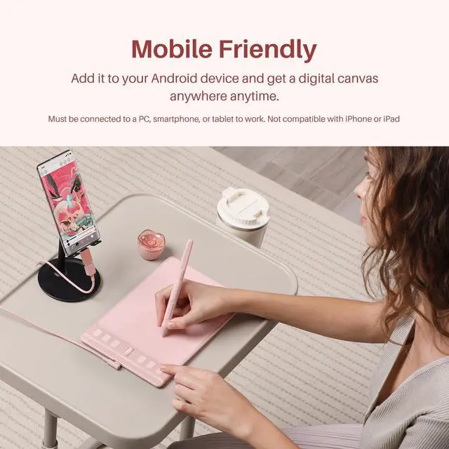 Alt view image 4 of 7 - Inspiroy 2 Small Drawing Tablet, Digital Art Tablet with Scroll Wheel, 6 Hot Keys, Battery-Free Stylus, Pink Graphics Tablet for Drawing, Design, Writing, Work with PC, Mac & Android