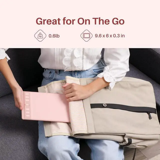 Alt view image 5 of 7 - Inspiroy 2 Small Drawing Tablet, Digital Art Tablet with Scroll Wheel, 6 Hot Keys, Battery-Free Stylus, Pink Graphics Tablet for Drawing, Design, Writing, Work with PC, Mac & Android