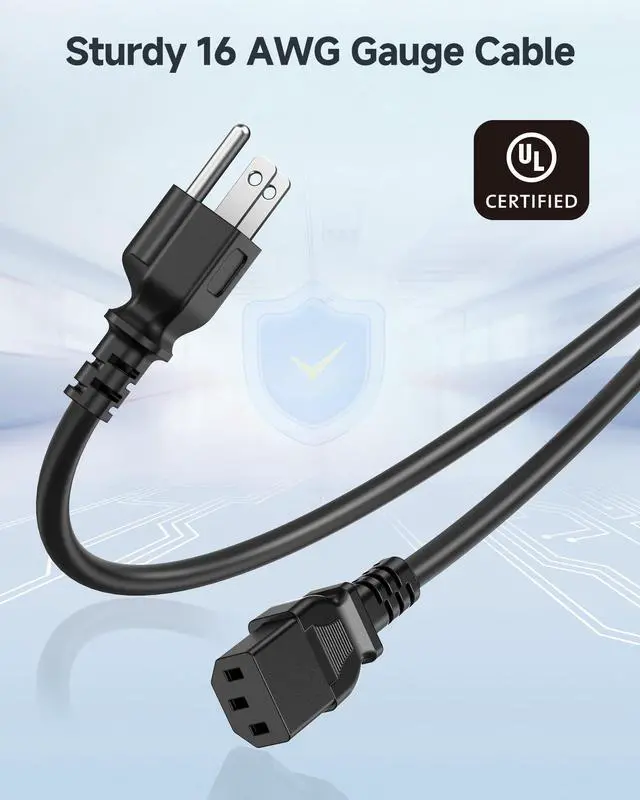 Alt view image 3 of 7 - 2-Pack 16 AWG Heavy Duty 3 Prong Computer Monitor Power Cord in 10 Feet (NEMA 5-15P to IEC C13)