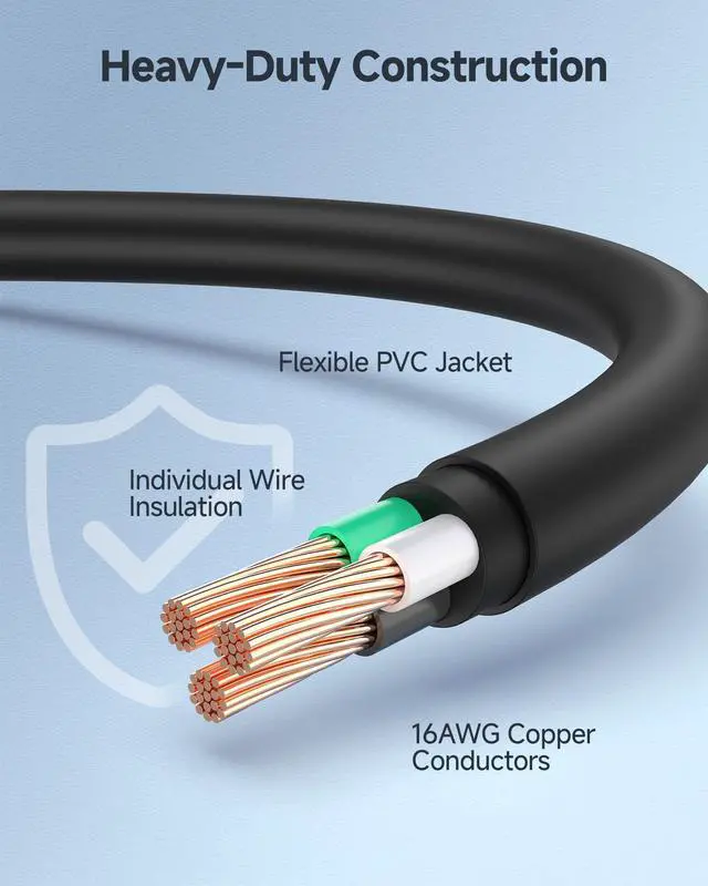 Alt view image 5 of 7 - 2-Pack 16 AWG Heavy Duty 3 Prong Computer Monitor Power Cord in 10 Feet (NEMA 5-15P to IEC C13)