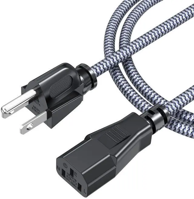 Alt view image 7 of 7 - Power Cord, 3 Prong AC Power Cable 6.6FT(2m) Nylon Braided Replacement 3 Pin Power Cord UL Certified for Computer, TV, Monitor, Printer, PC, Projector, Power Supply Cable