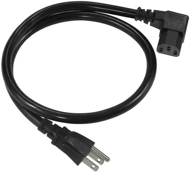 Main image of 2FT 90 Degree Computer Monitor Power Cord - Straight Plug NEMA 5-15P to Right Angle C13 Power Cord, 13A 125V, 16AWG, Black Replacement Angled Printer/TV 3 Prong AC Power Cord, PC Power Supply Cable