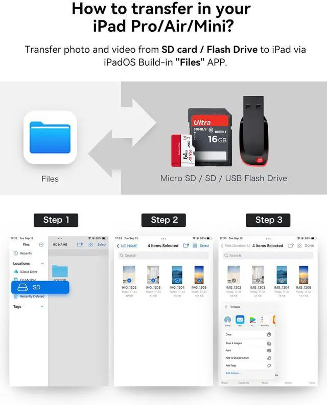Alt view image 7 of 7 - USB C to SD Card Reader, BnmxTek SD Card Adapter with SD MicroSD USB 3 Ports, USBC Memory Card Reader for iPhone 15 16, iPad, Mac, MacBook Pro/Air, Android and More USB-C/Type C Devices