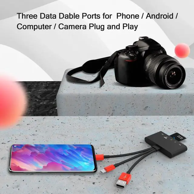 Alt view image 5 of 6 - 5-in-1 Memory Card Reader, USB OTG Adapter & SD Card Reader for i-Phone/i-Pad, USB C and USB A Devices with Micro SD & SD Card Slots, Supports SD/Micro SD/SDHC/SDXC/MMC(BlackRed)