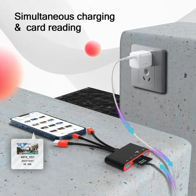 Alt view image 6 of 6 - 5-in-1 Memory Card Reader, USB OTG Adapter & SD Card Reader for i-Phone/i-Pad, USB C and USB A Devices with Micro SD & SD Card Slots, Supports SD/Micro SD/SDHC/SDXC/MMC(BlackRed)