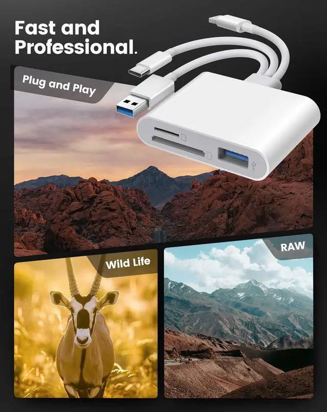 Alt view image 7 of 7 - SD Card Reader for iPhone iPad Mac, Lightening & USB-C & USB-A 3 in 1 Memory SD Card Adapter, Support SD/MicroSD/USB OTG, High-Speed Trail Camera Card Viewer,Portable No App Plug & Play