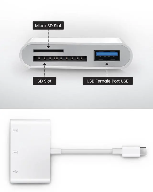 Alt view image 2 of 7 - USB C SD Card Reader, USB C to SD Card for iPhone 15 16/iPad/Mac/Laptop, USB-C/Type C Memory Card Adapter for iMac, iPad Pro Air Mini, MacBook Pro Air,Galaxy,MicroSD/SD