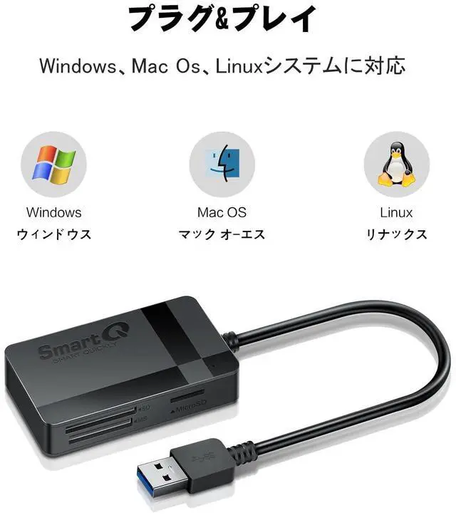 Alt view image 6 of 6 - SmartQ C368 USB 3.0 Card Reader - Plug & Play, Compatible with Apple & Windows, Supports SD, Micro SD, MS, CF Cards