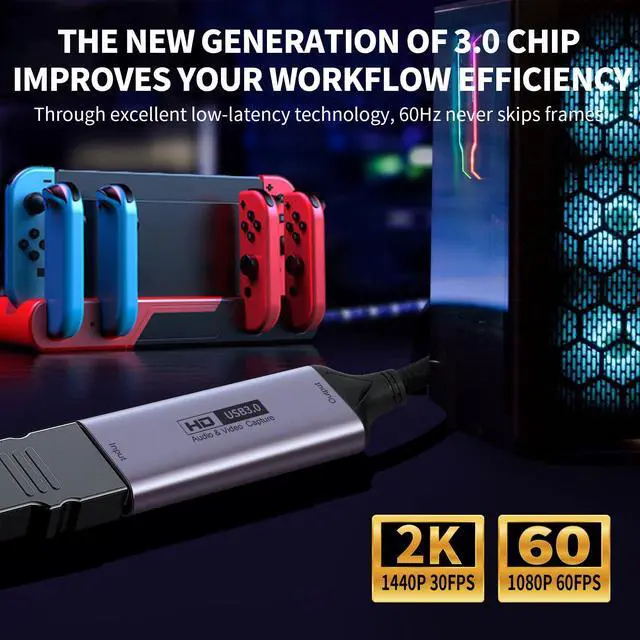 Alt view image 4 of 7 - Video Capture Card, 4K HDMI to USB C 3.0 Capture Card, 1080P HD 60fps Live and Record Video Audio Grabber for Gaming, Streaming, Teaching, Video Conference