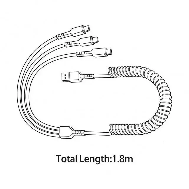 Alt view image 7 of 7 - 3-in-1 USB Spring Charging Cable USB-A Male to Type-C/Micro USB/Lightning Male 3-in-1 Spring Data Cable for Car Charging,Mobile Phones,Tablets,Laptops,etc(5.91 FT)(1.8m)