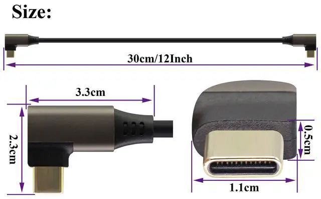 Alt view image 2 of 7 - Right Angle USB C to USB C 3.1 Gen 2 Cable (3A) USB 3.1 Type C Male to Male Extension Cable Fast Charging Compatible for Google Pixel 4 3 XL,Samsung Galaxy Note 10 S20,MacBook(0.3M/2Pack)