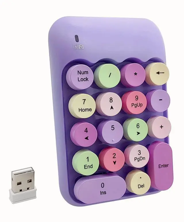 Main image of Wireless Number Pad, Ergonomic Cute Colorful Retro Mini Portable Numeric Keypad, 2.4G Cordless External Keyboard for Computer, Laptop (Purple)