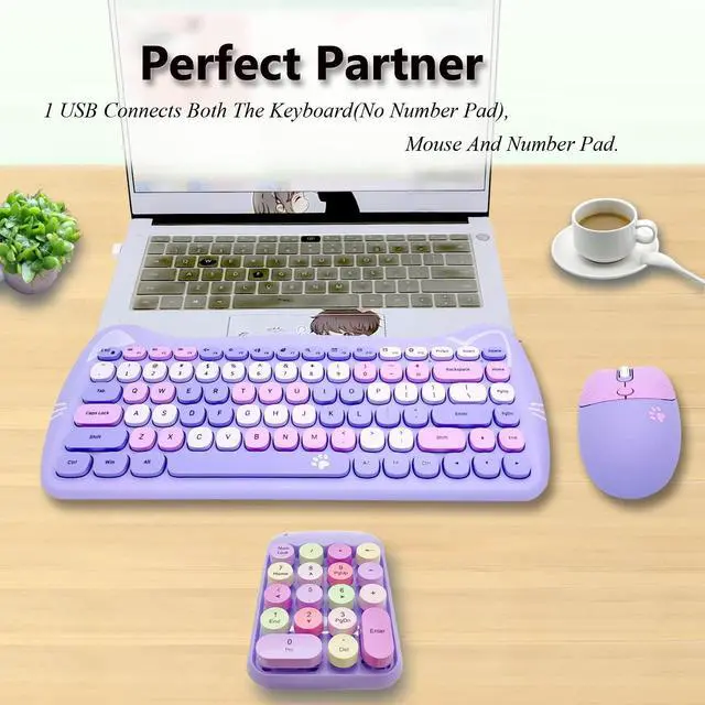 Alt view image 6 of 7 - Wireless Number Pad, Ergonomic Cute Colorful Retro Mini Portable Numeric Keypad, 2.4G Cordless External Keyboard for Computer, Laptop (Purple)