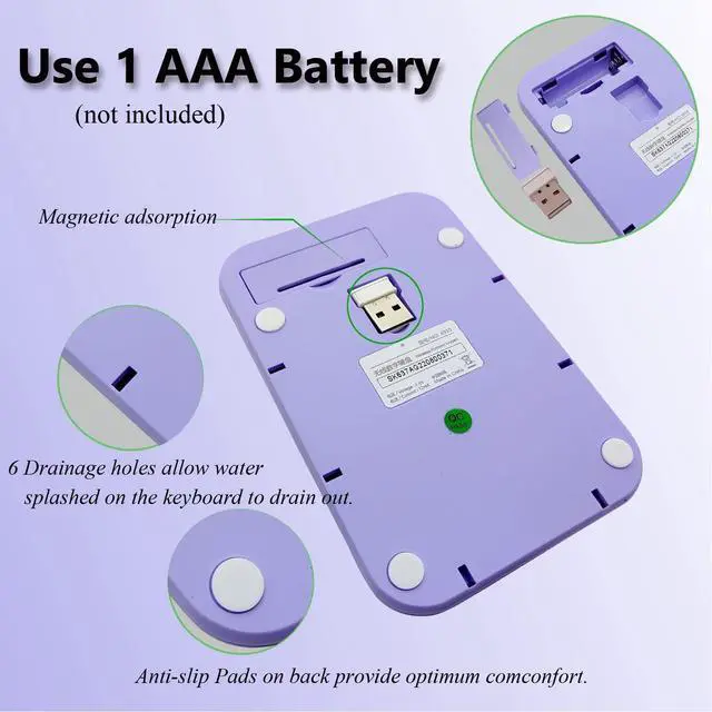Alt view image 7 of 7 - Wireless Number Pad, Ergonomic Cute Colorful Retro Mini Portable Numeric Keypad, 2.4G Cordless External Keyboard for Computer, Laptop (Purple)