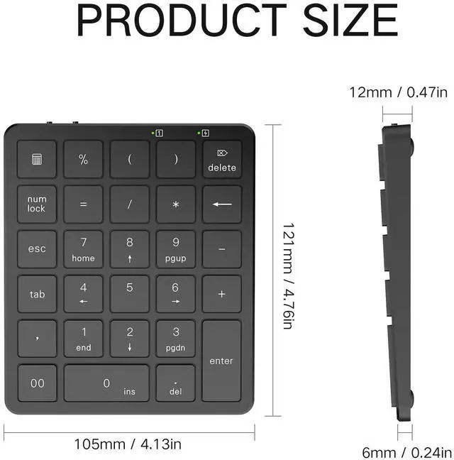 Alt view image 2 of 7 - Wireless Number Pad, Cute 18 Keys Numeric Keypad with 2.4G Mini USB Receiver, Portable Silent Number Numpad Financial Accounting for Laptop, PC, Notebook, Desktop, Surface - Black Mix