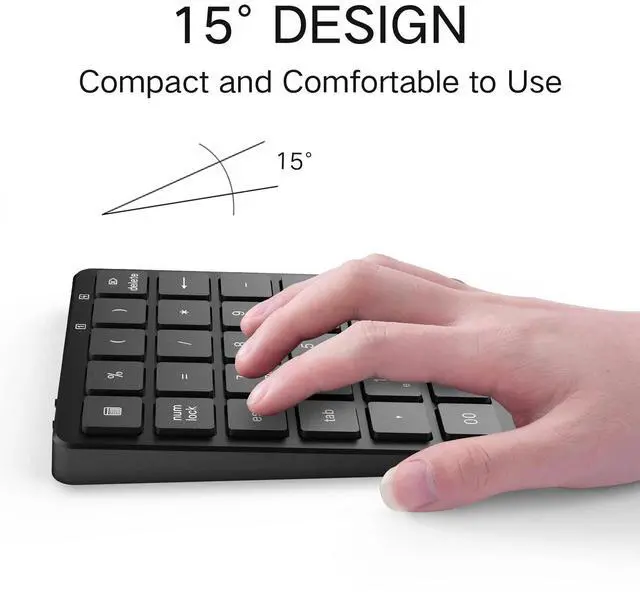 Alt view image 3 of 7 - Wireless Number Pad, Cute 18 Keys Numeric Keypad with 2.4G Mini USB Receiver, Portable Silent Number Numpad Financial Accounting for Laptop, PC, Notebook, Desktop, Surface - Black Mix