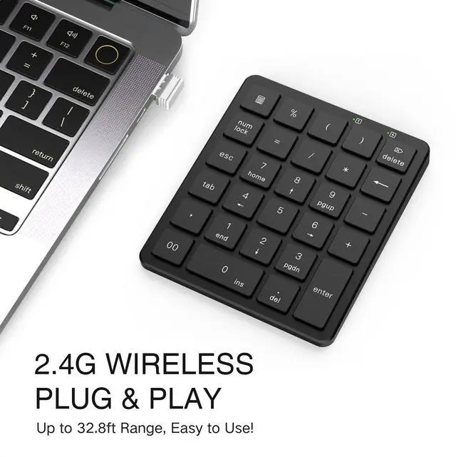 Alt view image 4 of 7 - Wireless Number Pad, Cute 18 Keys Numeric Keypad with 2.4G Mini USB Receiver, Portable Silent Number Numpad Financial Accounting for Laptop, PC, Notebook, Desktop, Surface - Black Mix
