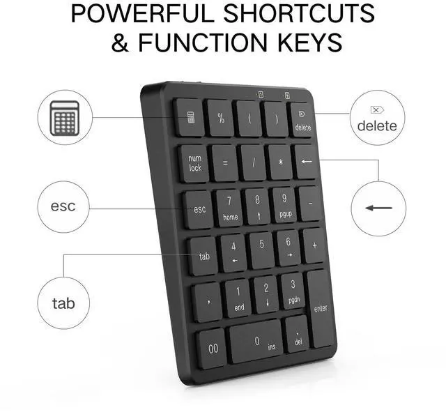 Alt view image 5 of 7 - Wireless Number Pad, Cute 18 Keys Numeric Keypad with 2.4G Mini USB Receiver, Portable Silent Number Numpad Financial Accounting for Laptop, PC, Notebook, Desktop, Surface - Black Mix