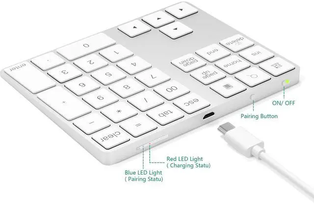 Alt view image 4 of 7 - Bluetooth Numeric Keypad with Multiple Shortcuts 34-Keys Number Pad Wireless Portable Slim Number Pad for iPad/Mac/Laptop/PC Compatible with Windows Android iOS System