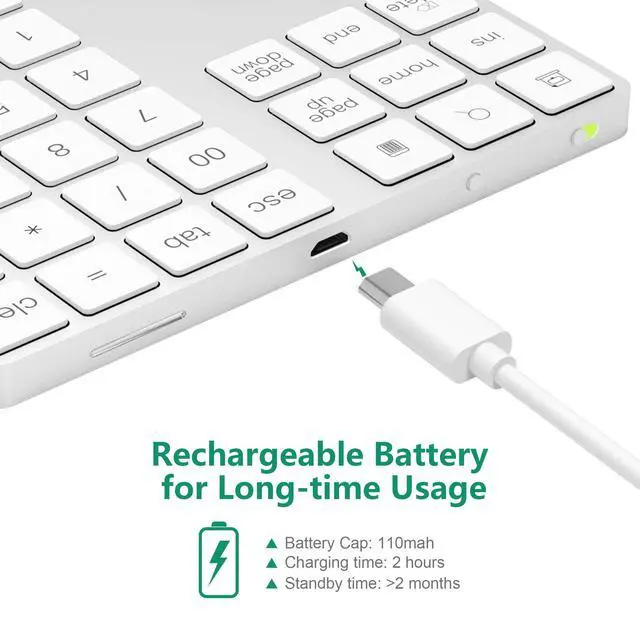 Alt view image 5 of 7 - Bluetooth Numeric Keypad with Multiple Shortcuts 34-Keys Number Pad Wireless Portable Slim Number Pad for iPad/Mac/Laptop/PC Compatible with Windows Android iOS System