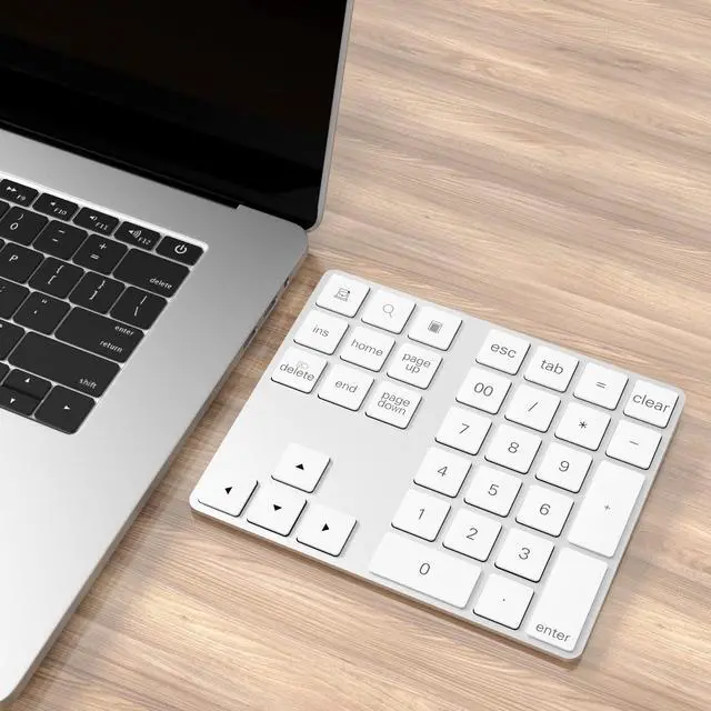 Alt view image 7 of 7 - Bluetooth Numeric Keypad with Multiple Shortcuts 34-Keys Number Pad Wireless Portable Slim Number Pad for iPad/Mac/Laptop/PC Compatible with Windows Android iOS System