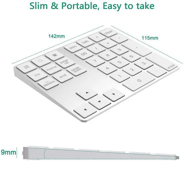 Alt view image 6 of 7 - Bluetooth Numeric Keypad with Multiple Shortcuts 34-Keys Number Pad Wireless Portable Slim Number Pad for iPad/Mac/Laptop/PC Compatible with Windows Android iOS System