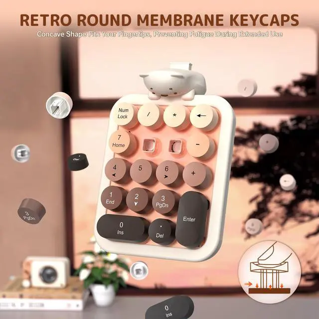 Alt view image 6 of 7 - AF18 Wireless Numeric Keypad, 2.4G USB Wireless Connection, Ergonomic 18-Key Compact Silicone Bear Design, Gradient Keycaps, Detachable & Portable Number Pad for PC, Laptop Milk Tea