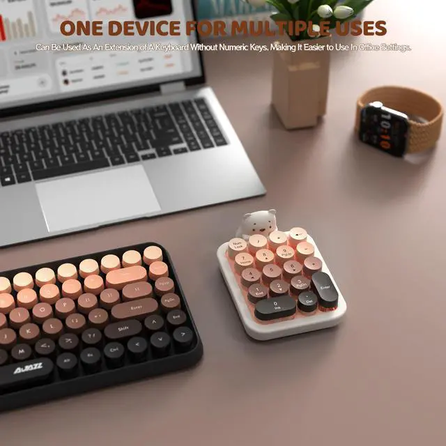 Alt view image 7 of 7 - AF18 Wireless Numeric Keypad, 2.4G USB Wireless Connection, Ergonomic 18-Key Compact Silicone Bear Design, Gradient Keycaps, Detachable & Portable Number Pad for PC, Laptop Milk Tea