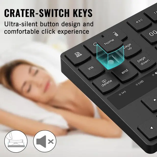 Alt view image 3 of 7 - Wireless Number Pad, Numeric Keypad Ultra-Silent Rechargeable 2.4G 35 Keys for Laptop,Desktop,PC, Notebook