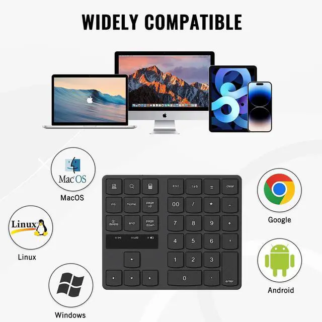 Alt view image 6 of 7 - Wireless Number Pad, Numeric Keypad Ultra-Silent Rechargeable 2.4G 35 Keys for Laptop,Desktop,PC, Notebook